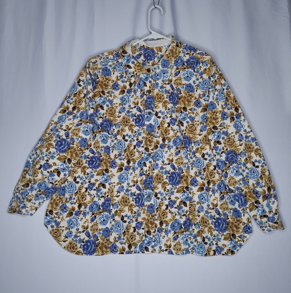 Venezia Tops - Venezia Corduroy Shirt Women Cotton Floral Button Collar Vtg 90s Cottagecore